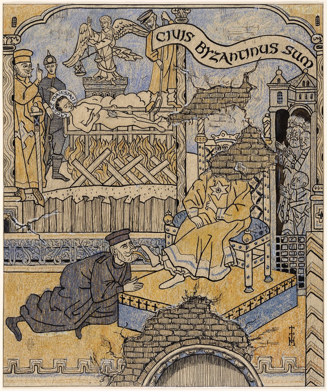 El mural redescubierto en el Palacio de Justicia de Bizancio; Simplicissimus V/34 de Thomas Theodor Heine