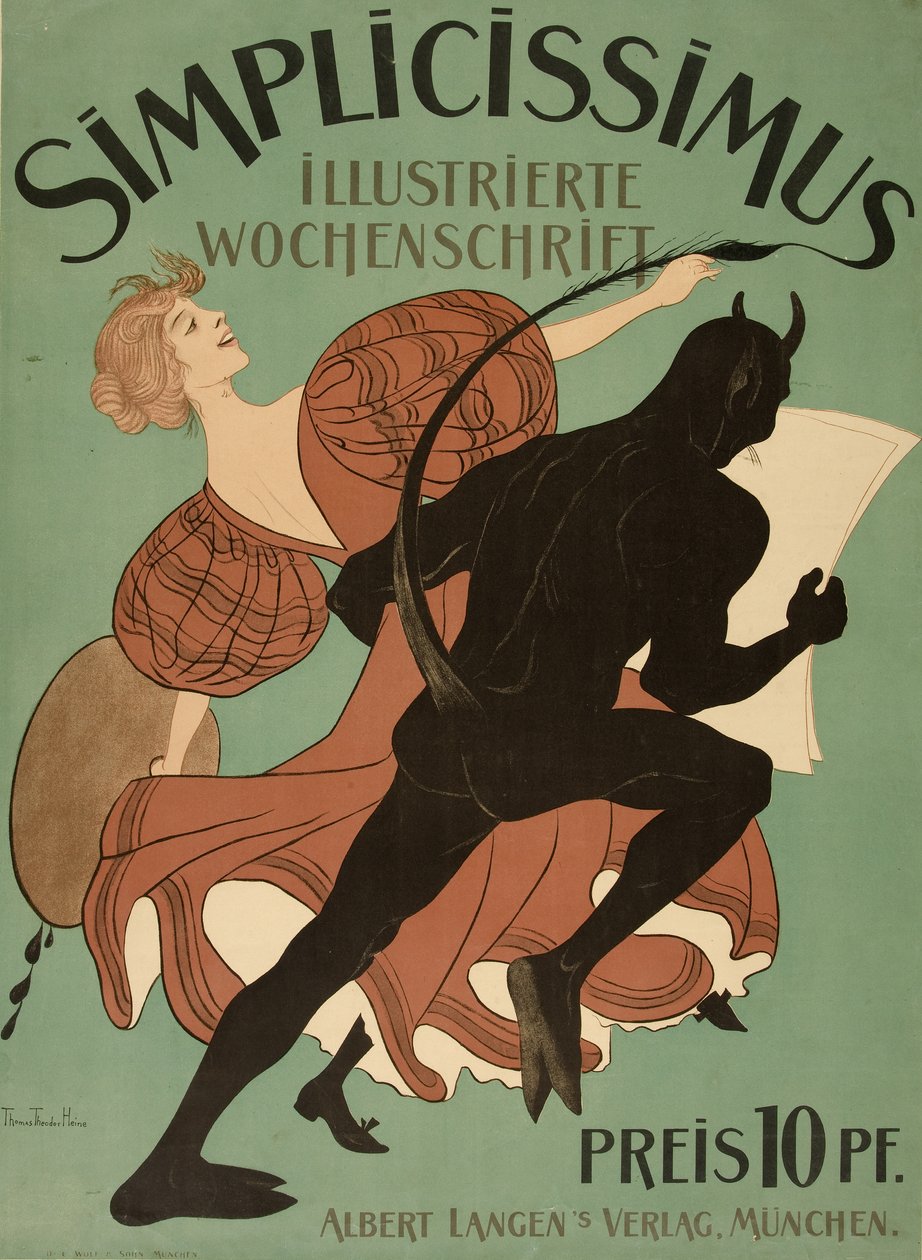Portada de "Simplicissimus Illustrierte Wochenschrift", pub. 1896 (litografía en color) de Thomas Theodor Heine