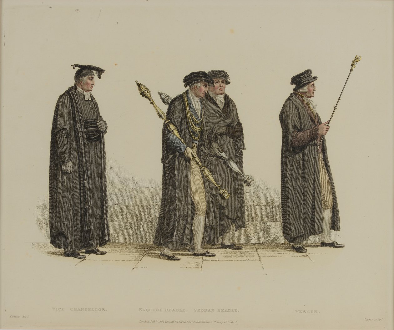 Vicecanciller, Esquire Beadle, Yeoman Beadle, Verger, grabado por J. Agar, publicado en 