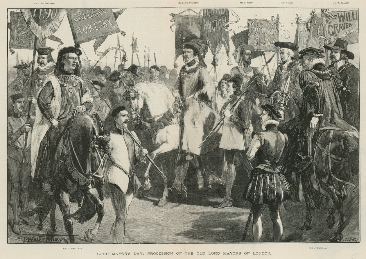 Día de Lord Mayor: Procesión de los antiguos Lord Mayors de Londres (litografía) de Thomas Walter Wilson