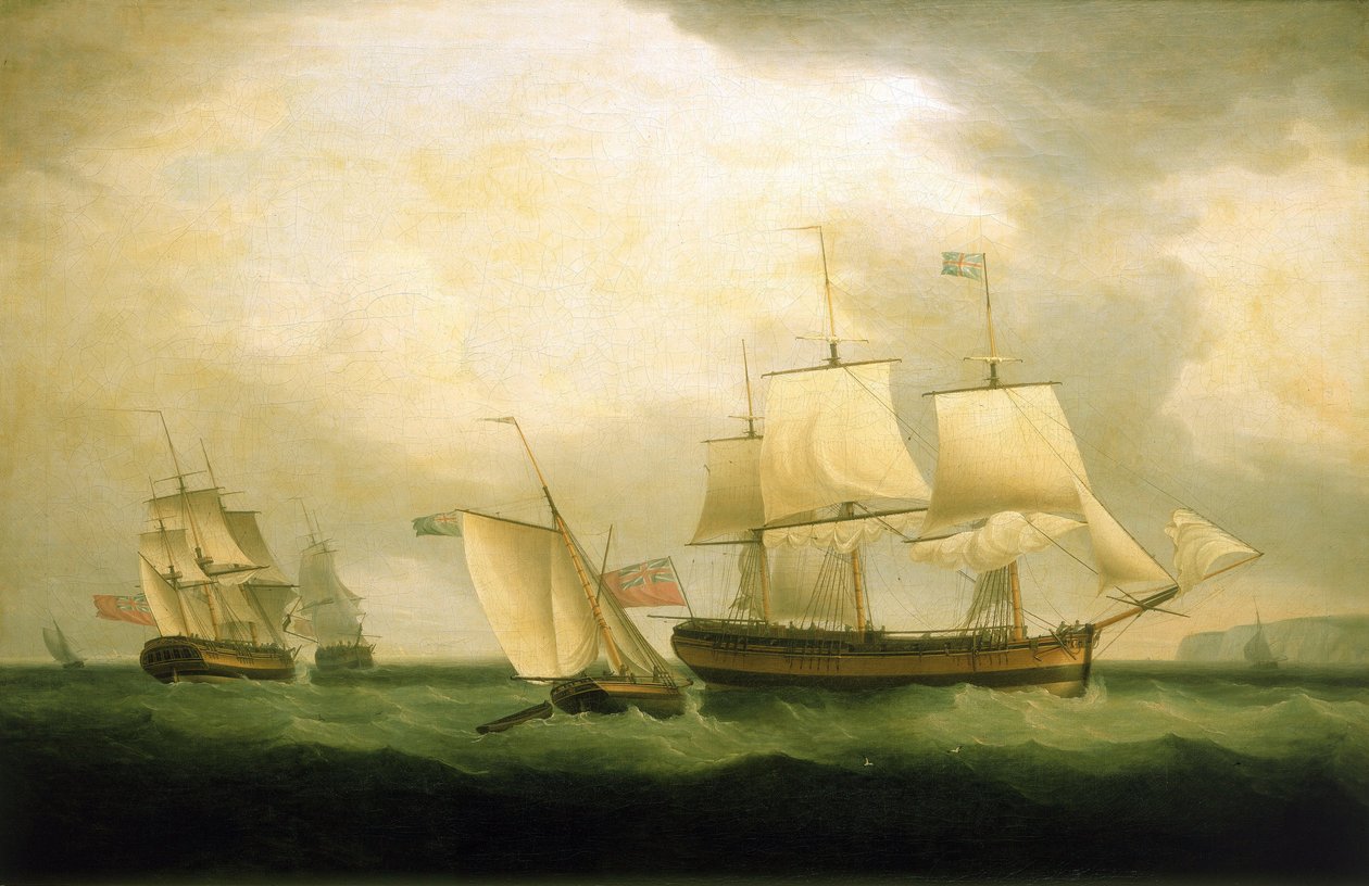El cúter "Mary Ann", botado en 1795, y el HMS "Sylph", que perteneció a la flota de Horatio Nelson (1758-1805) en 1805, y que sirvió entonces en Guernsey (Inglaterra), desde donde realizó incursiones en la costa francesa. de Thomas Whitcombe