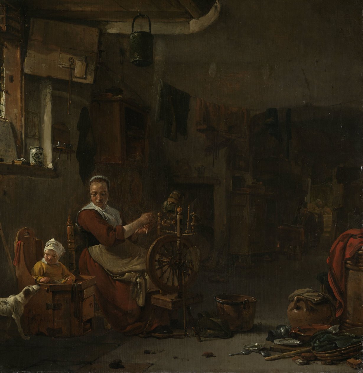 Campesina hilando de Thomas Wijck