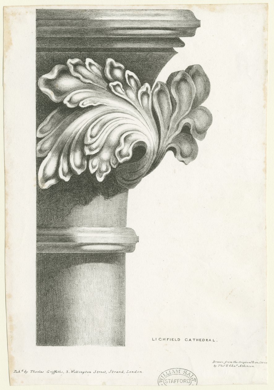 Interior de la Catedral de Lichfield - Follaje tallado: litografía, nd [?siglo XIX] de Thomas Witlam Atkinson