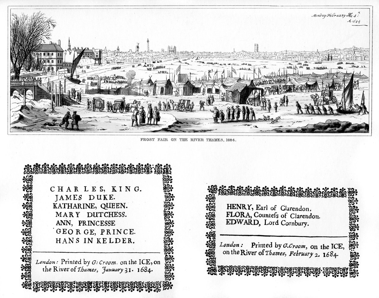 Feria de hielo en el río Támesis y muestras de impresión, febrero de 1684 de Thomas Wyck