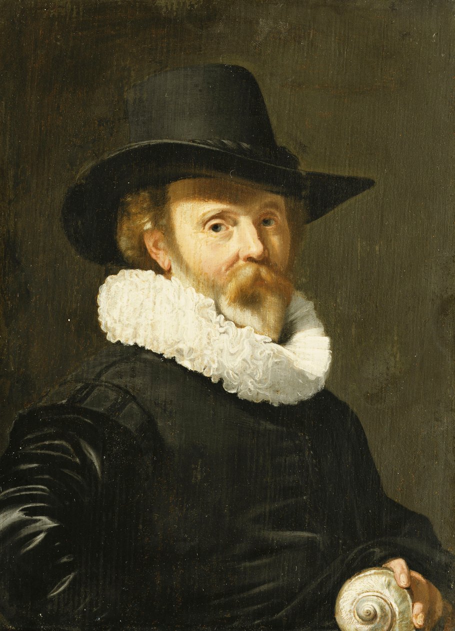 Un conchólogo sosteniendo una concha de nautilus de Thomas de Keyser