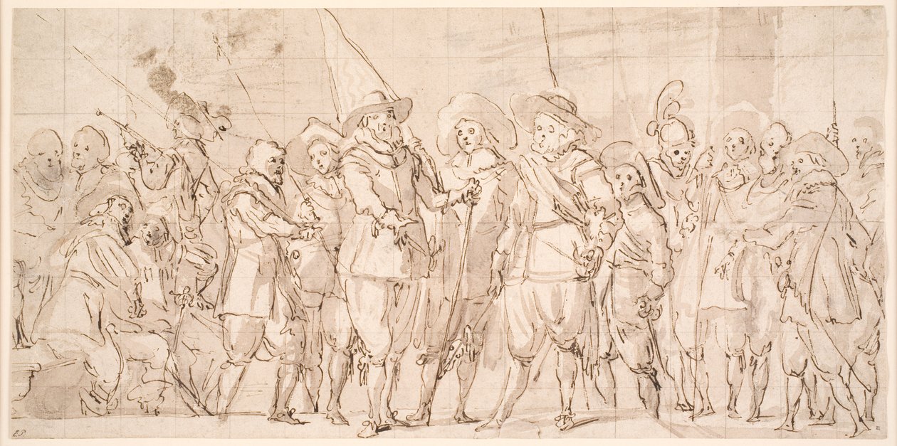 Oficiales y otros guardias cívicos del III Distrito de Ámsterdam, bajo el mando del Capitán Allaert Cloeck y el Teniente Lucas Jacobsz Rotgans de Thomas de Keyser