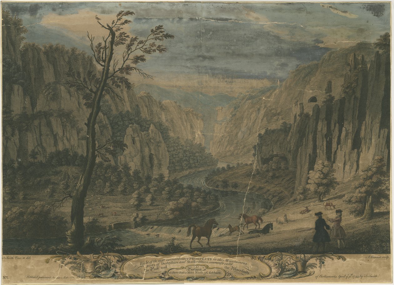 Dovedale - Ocho perspectivas: grabado, nd [?1743] de Thomas of Derby Smith