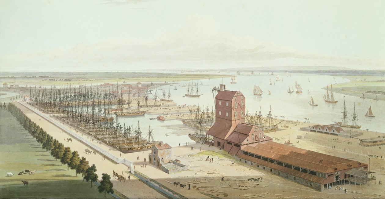 La Casa del Mástil y el Muelle de Brunswick en Blackwell, 1803 de Thomas und William Daniell