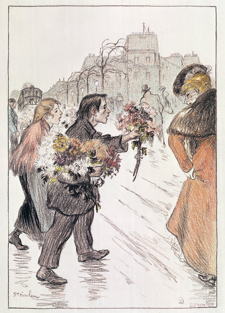 Floristas caminando por los bulevares exteriores de Théophile Alexandre Steinlen
