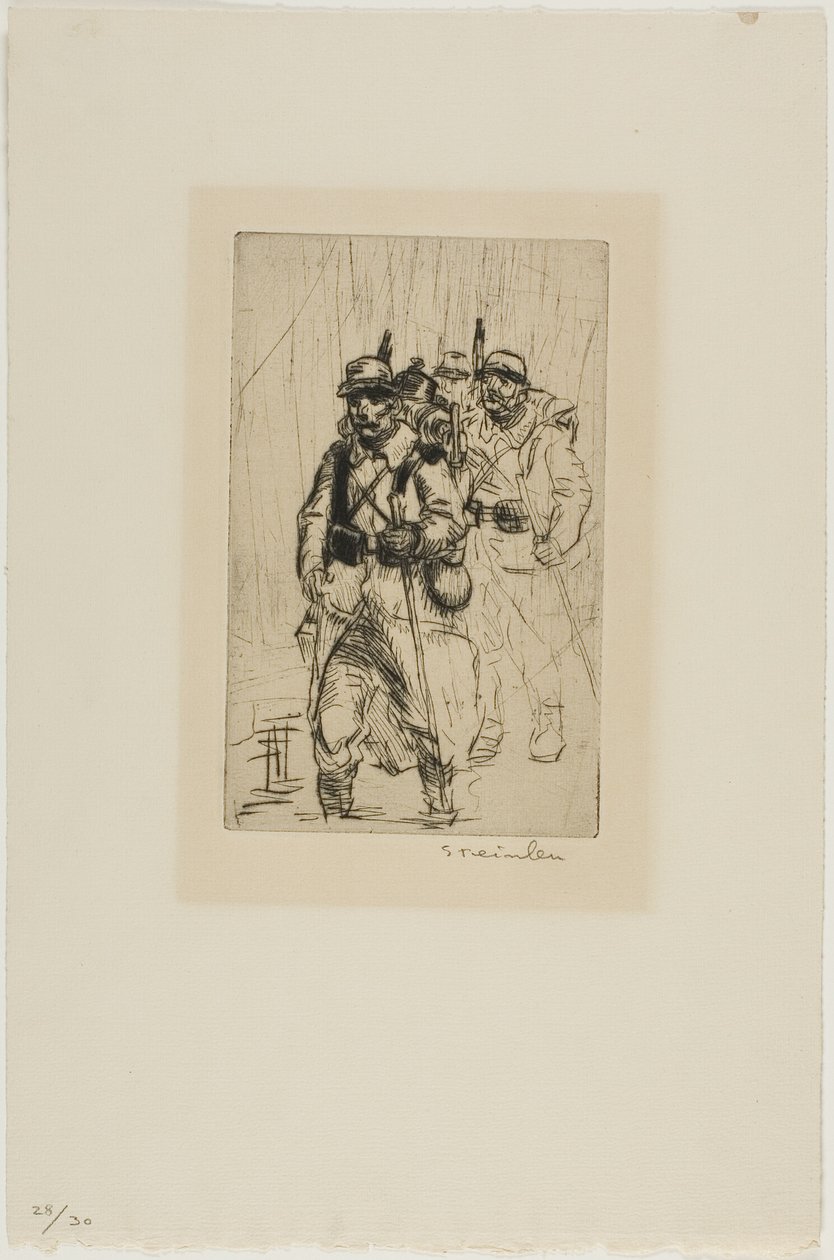 Tres soldados caminando de Théophile Alexandre Pierre Steinlen