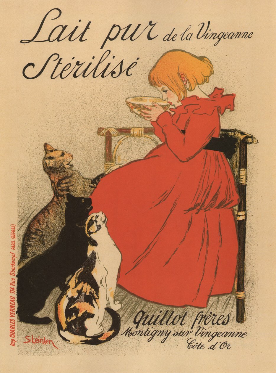 Cartel de Lait pur stérilisé de la Vingeanne, años 1890 de Théophile Alexandre Steinlen