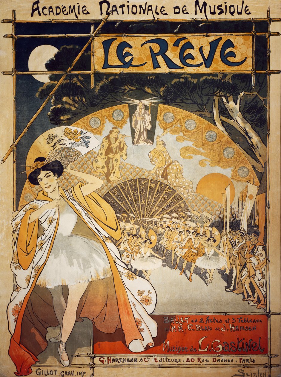 Póster para Le Reve, ballet de Alfred-Edouard Blau y Joseph Hansen, música de Leon Gastinel, Academie Nationale de Musique, París, publicado por Hartmann, París de Théophile Alexandre Steinlen
