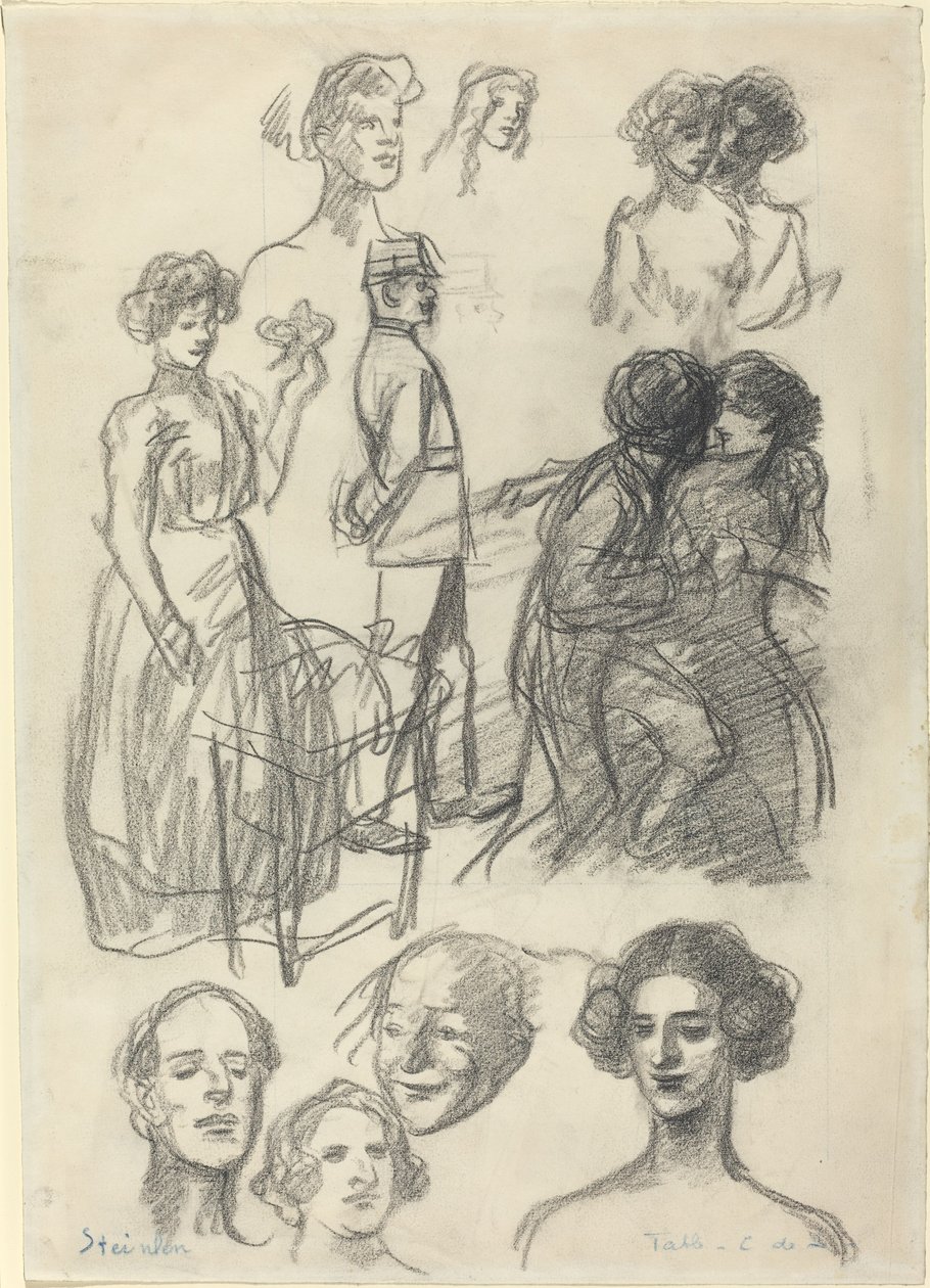 Bocetos para "Amantes en un banco" de Théophile Alexandre Steinlen