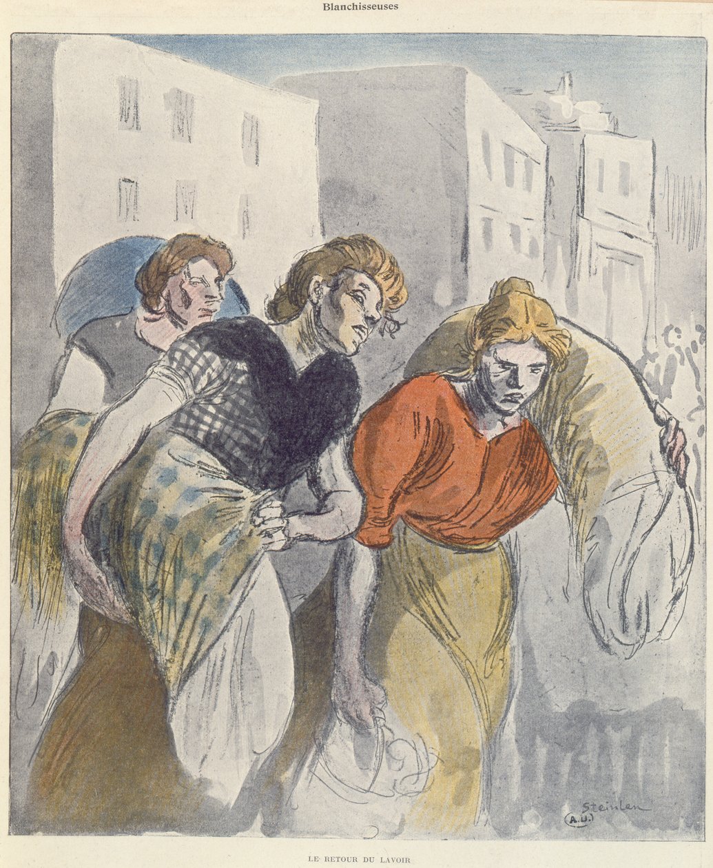 Las lavanderas regresando de la lavandería, finales del siglo XIX de Théophile Alexandre Steinlen