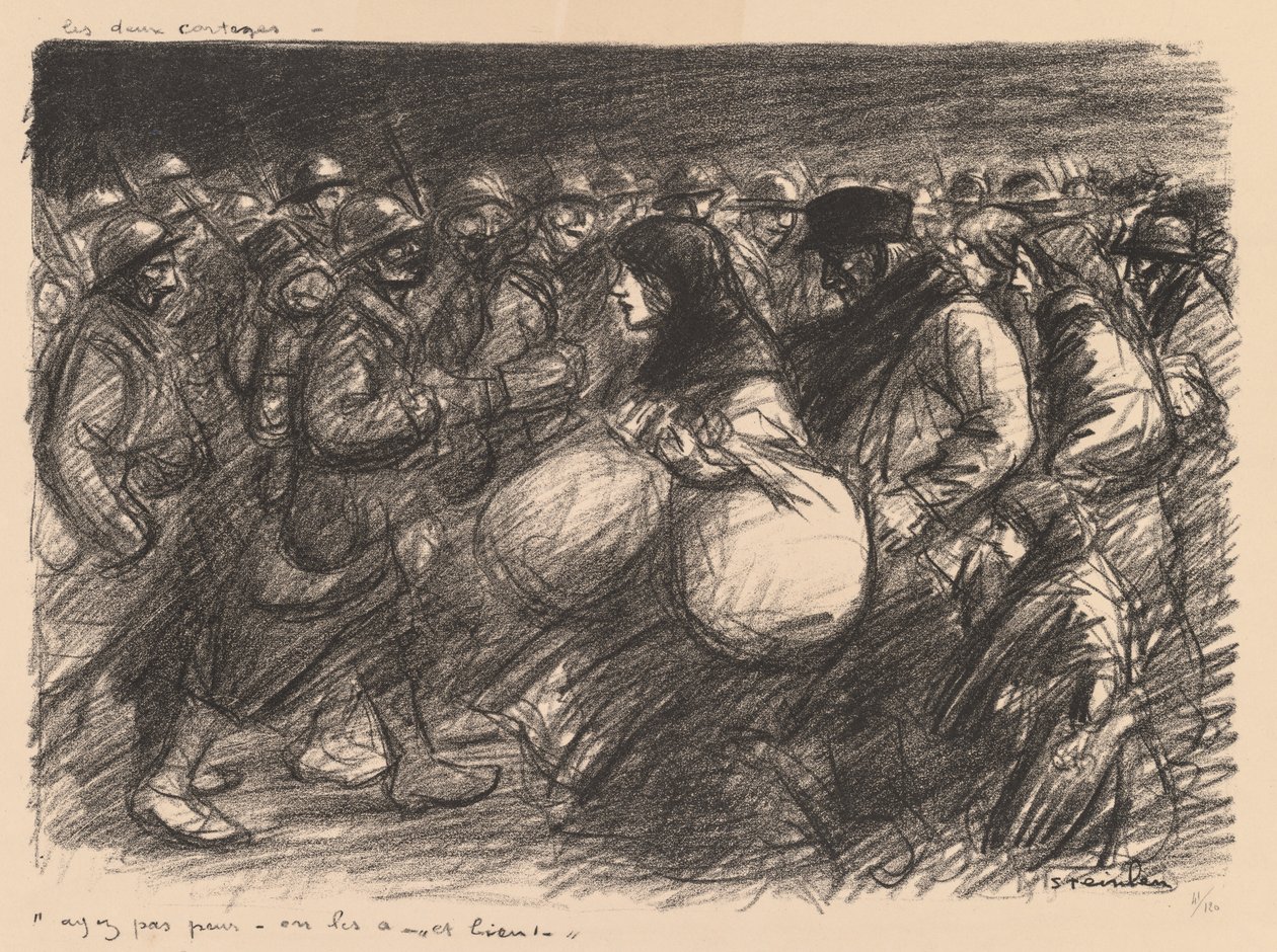Bocetos de guerra: Las dos procesiones (Sketches de guerre: Les deux cortèges - "Ayez pas peur - on les a - et bien!") de Théophile Alexandre Steinlen