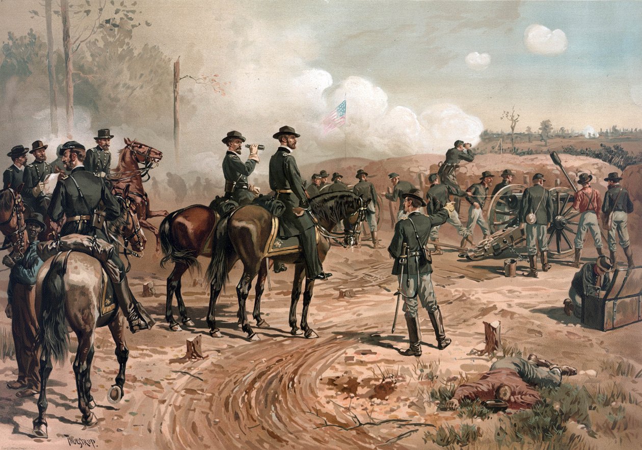 Guerra Civil estadounidense: el general Sherman durante el asedio a Atlanta en 1864 (litografía) de Thure de Thulstrup
