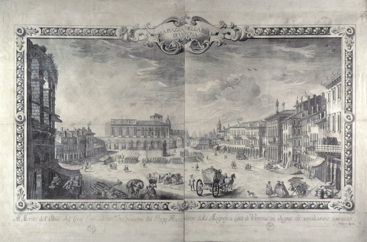 La Piazza della Bra, Verona, grabado por Gianantonio Urbani, c.1700 de Tiberio Majeroni