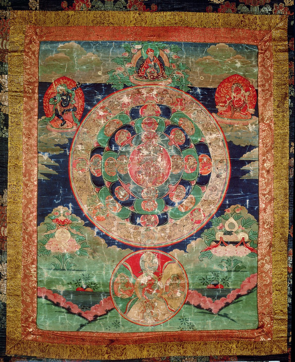 Bardo Mandala, Thangka que muestra el período entre la muerte y la reencarnación (gouache sobre tela) de Tibetan School