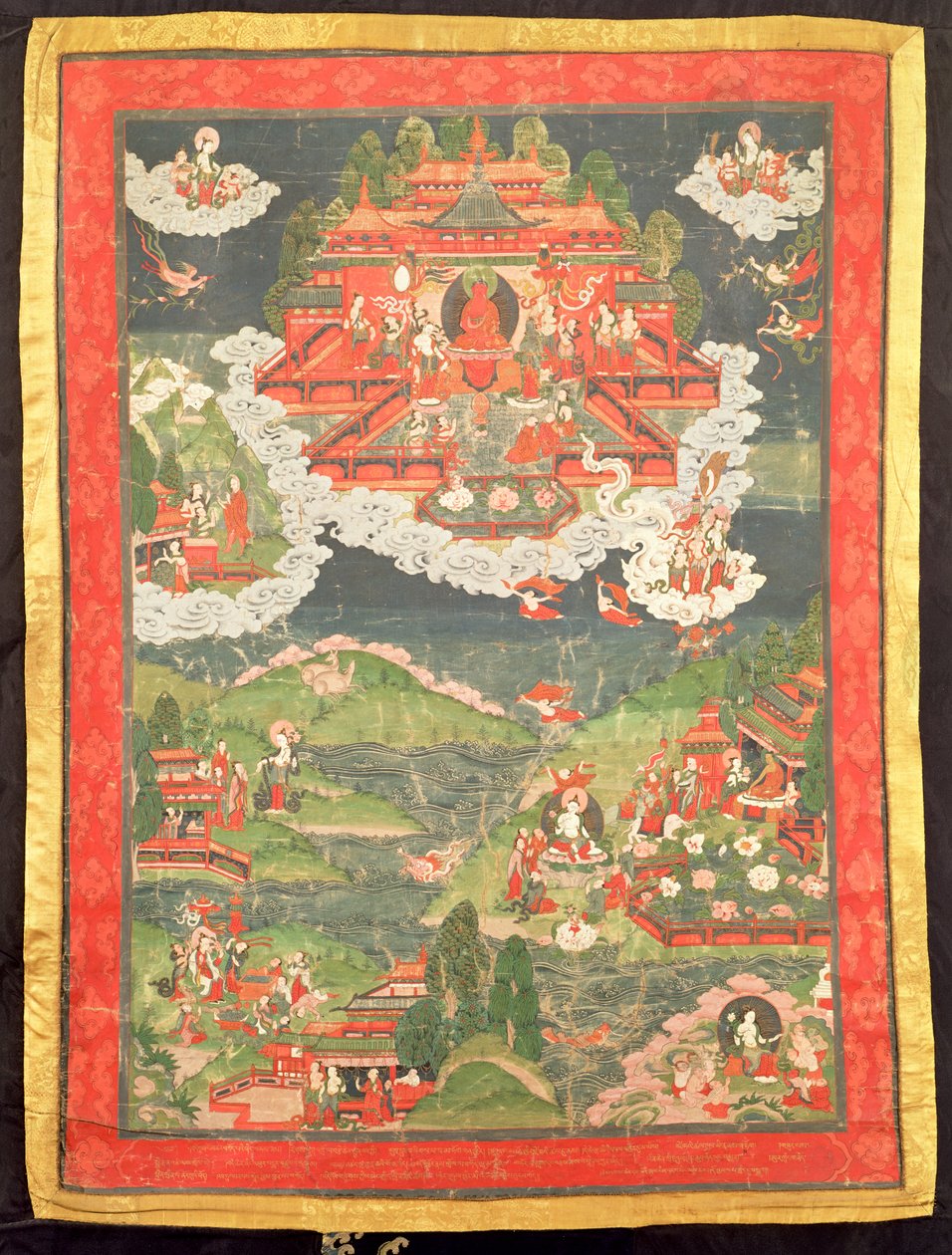 Thangka del Paraíso de Amitabha de Tibetan School