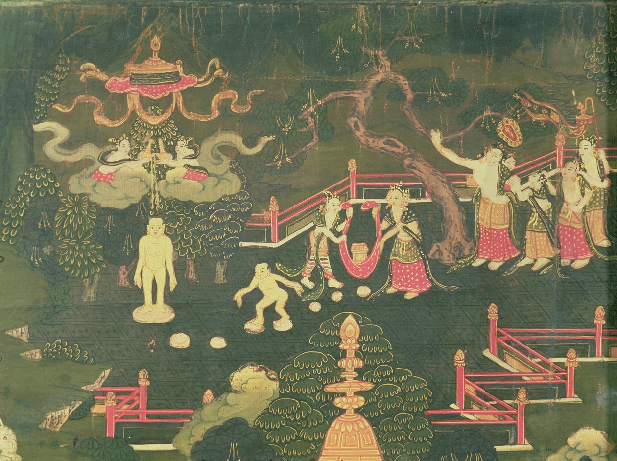 La Vida de Buda Shakyamuni, detalle de su Infancia de Tibetan School