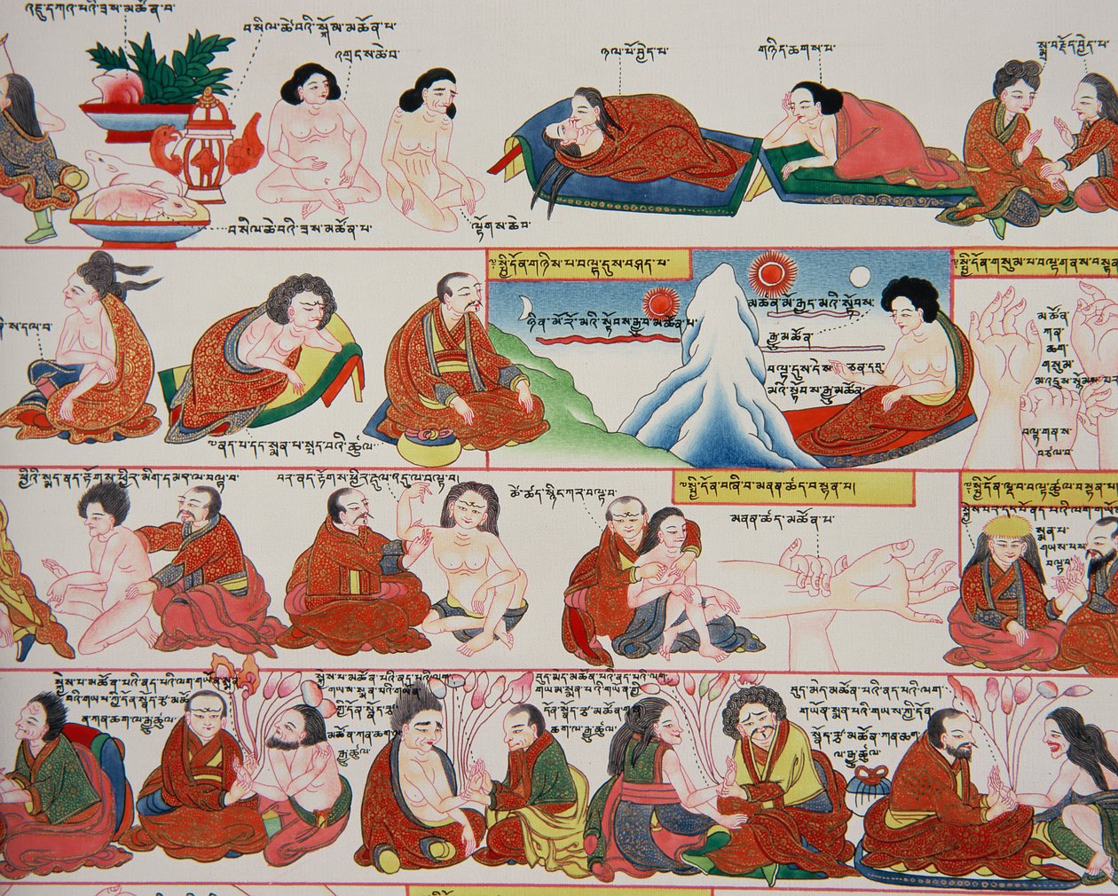 Manuscrito sobre medicina tibetana (detalle) de Tibetan School