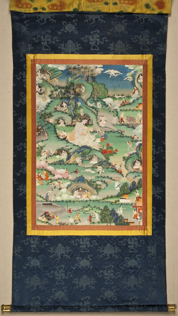 Una escena de la vida de Milarepa Thangka, finales del siglo XVIII de Tibetan culture