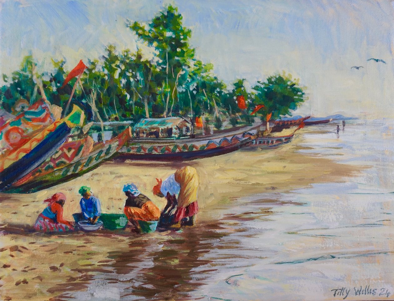 Vida en la playa, Abene Senegal, 2024 (óleo sobre lienzo) de Tilly Willis