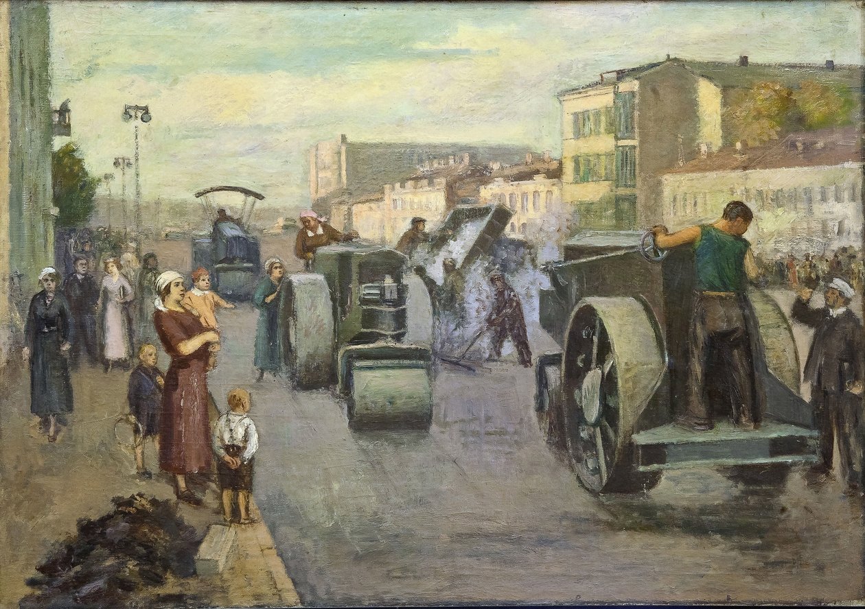 La reconstrucción de Moscú par Pustovalov, Timofei Ermilovich (1891-1944). Óleo sobre lienzo, tamaño : 82x115 de Timofei Ermilovich Pustovalov
