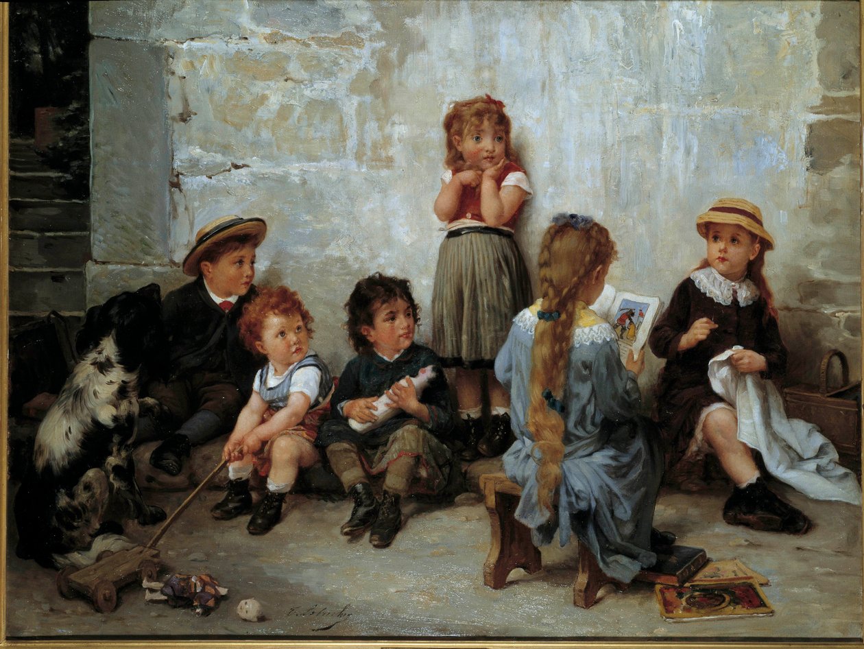 El pasaje emocionante Niños escuchando un libro de Timoleon Marie Lobrichon