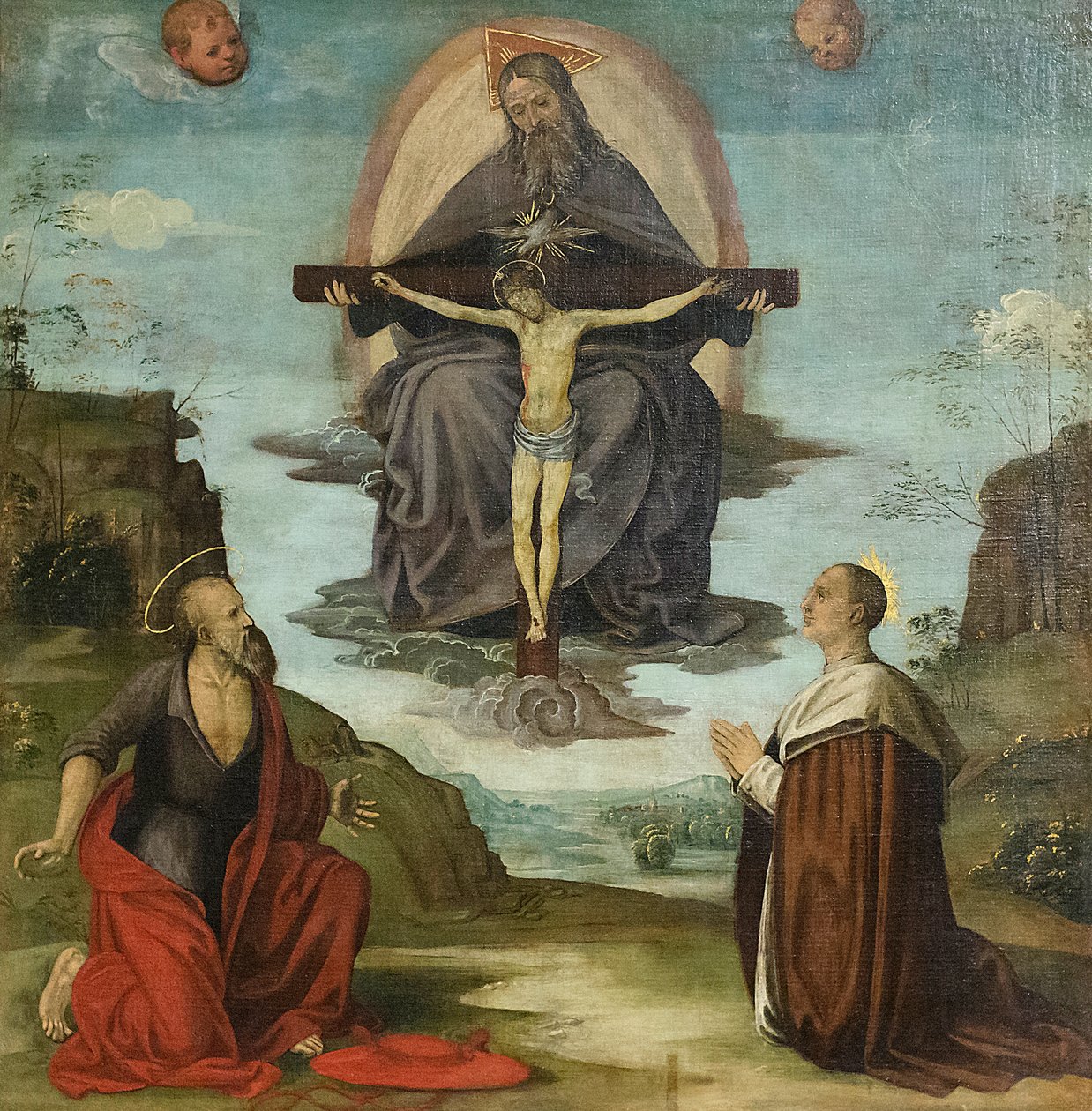 La Trinidad con San Jerónimo y el Beato Colombini, c.1520 (óleo sobre lienzo) de Timoteo Viti