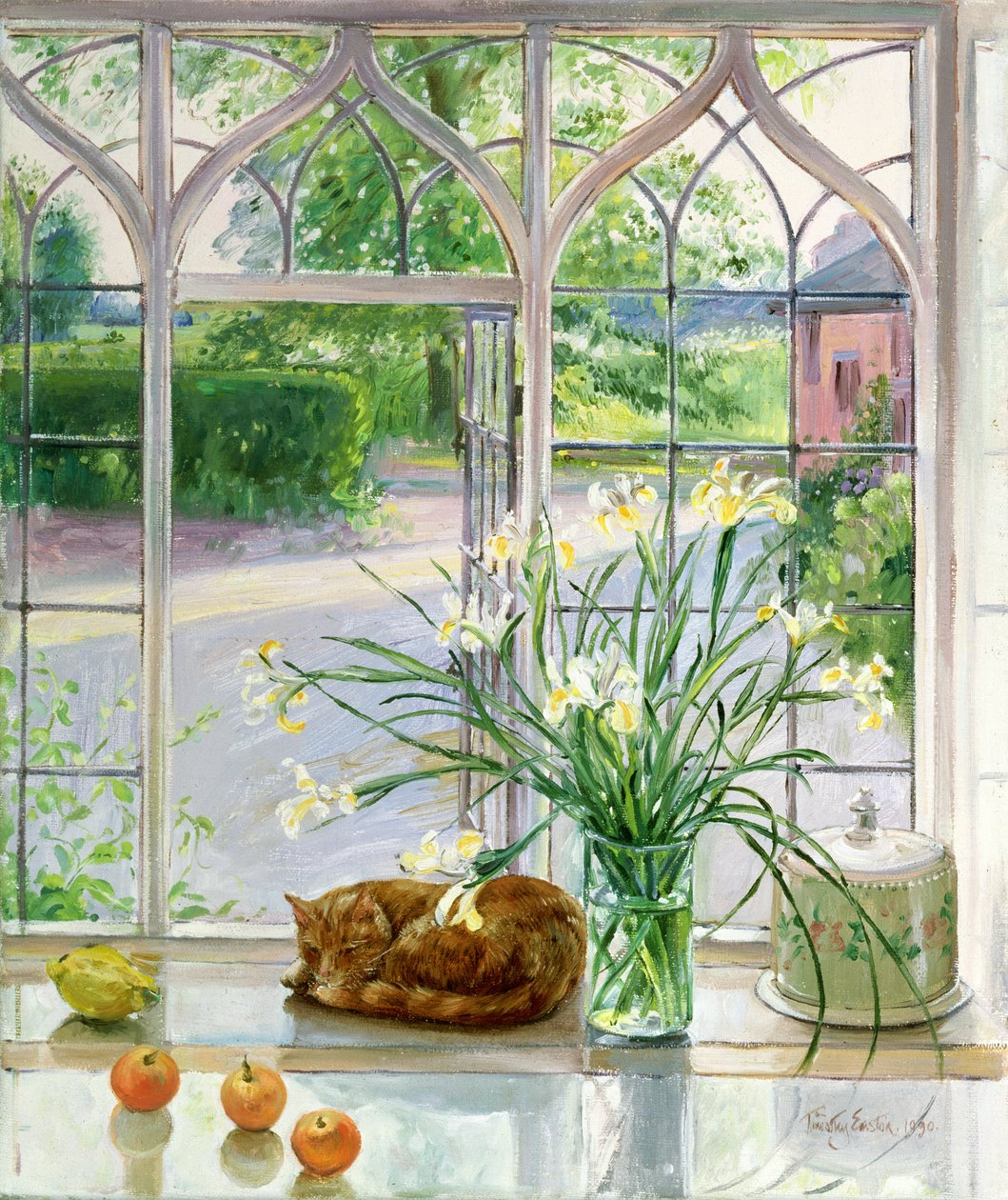 Iris y gato durmiendo, 1990 de Timothy Easton