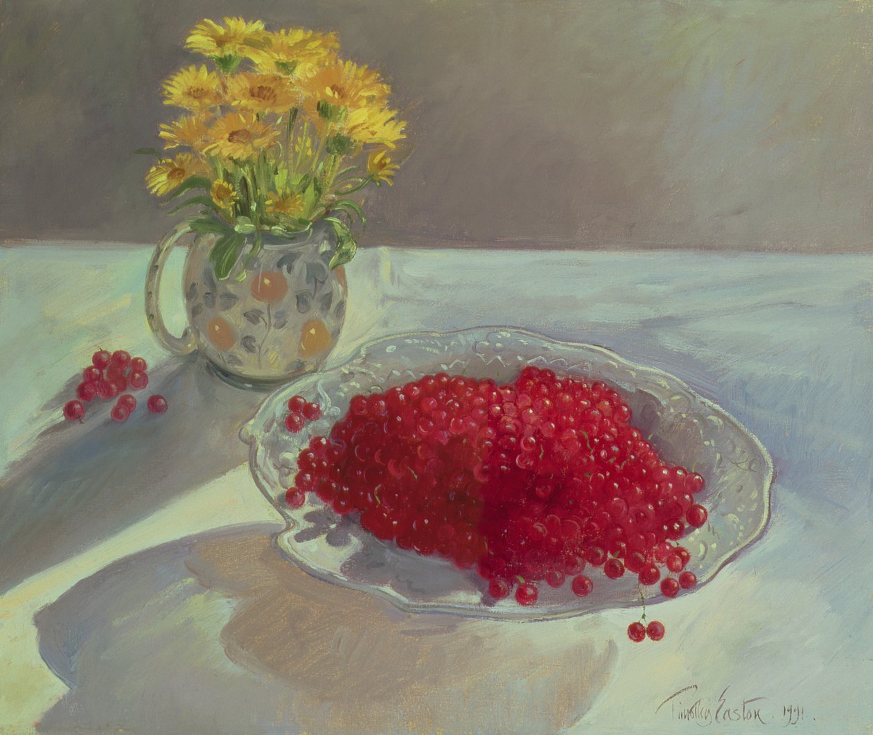 Naturaleza muerta con grosellas y caléndulas, 1991 de Timothy Easton