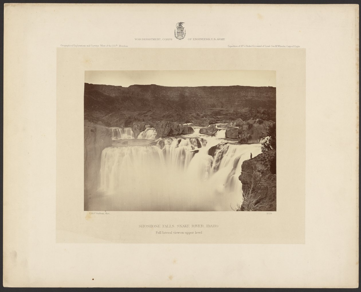 Cataratas Shoshone, río Snake, Idaho, vista lateral completa en el nivel superior de Timothy H. OSullivan