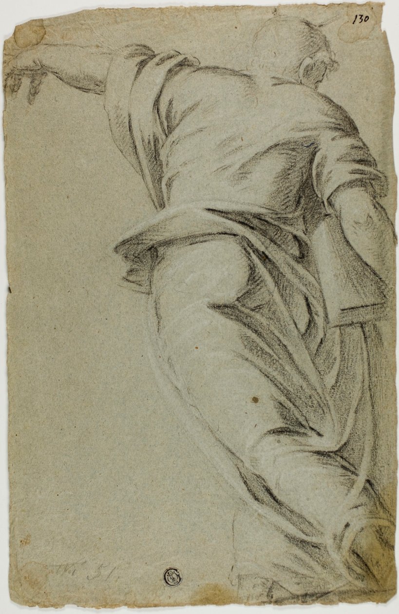 Moisés caminando hacia la izquierda, señalando con la mano izquierda de Tintoretto