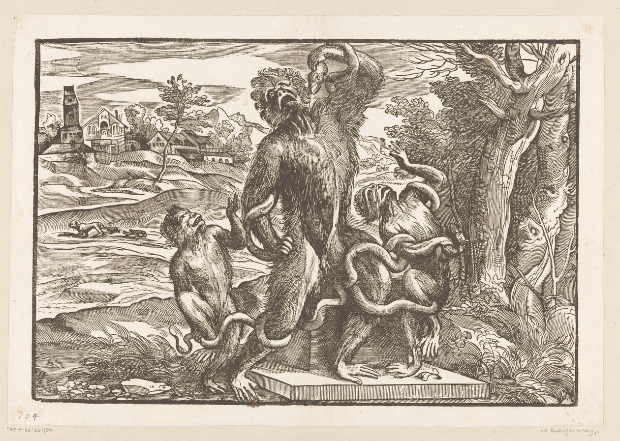 Caricatura sobre el grupo Laocoonte de Titiaan