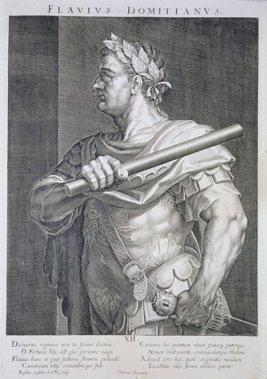 Flavio Domiciano (AD 51 - AD 96) Emperador de Roma 81-96 AD grabado por Aegidius Sadeler (1570-1629) de Tiziano Vecelli