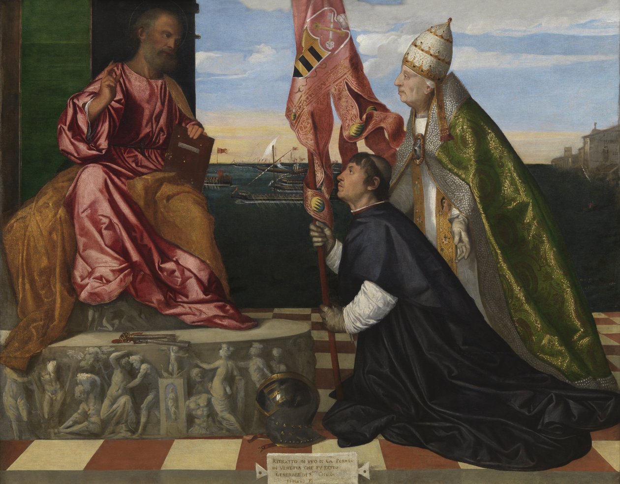 Jacopo Pesaro, obispo de Pafos, presentado por el Papa Alejandro VI a San Pedro de Tiziano Vecelli