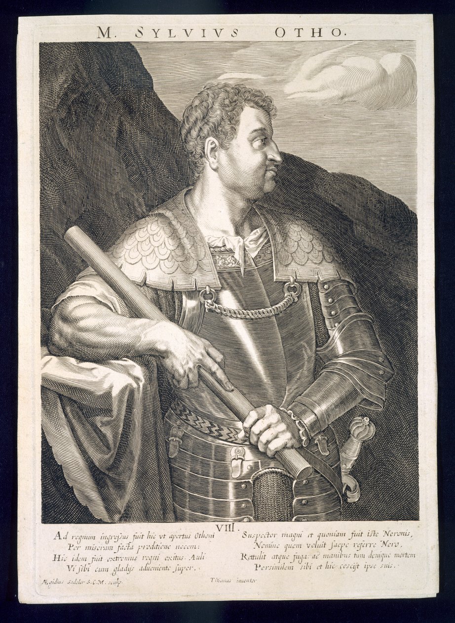 M. Silvio Otón Emperador de Roma 68 d.C. grabado por Aegidius Sadeler (1570-1629) de Tiziano Vecelli