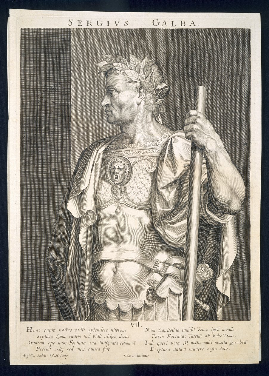 Sergio Galba Emperador de Roma 68 d.C. grabado por Aegidius Sadeler (1570-1629) de Tiziano Vecelli