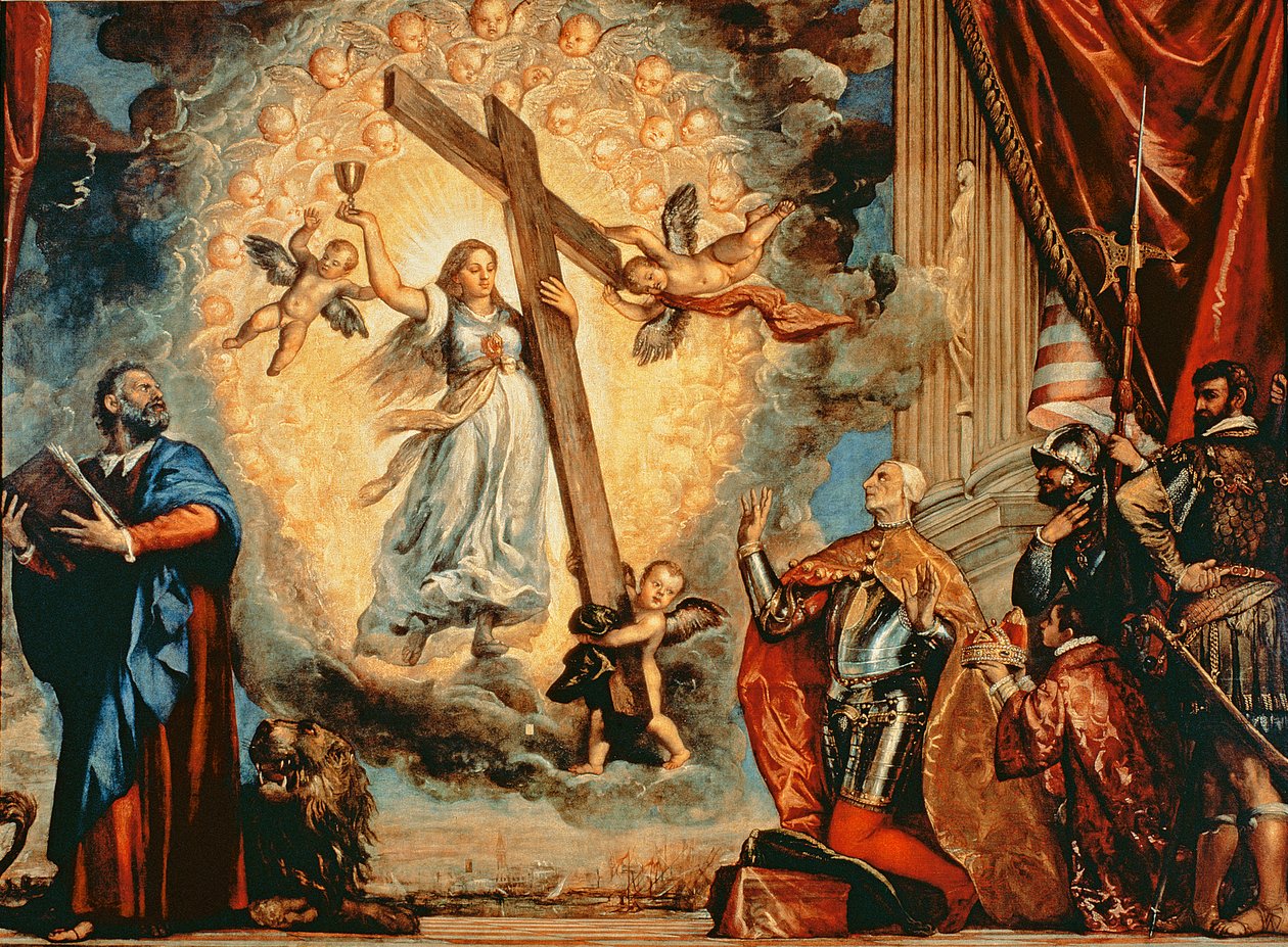 El Dogo Grimani arrodillado ante la Fe de Tiziano Vecelli