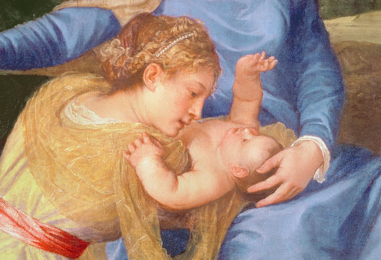La Virgen y el Niño con San Juan Bautista y una Santa (detalle) de Tiziano Vecelli