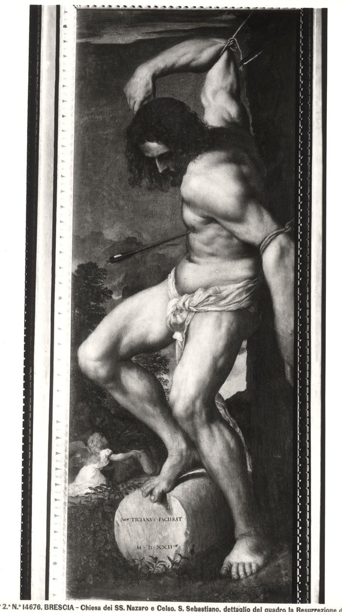 Políptico Averoldi, panel que representa el Martirio de San Sebastián, 1522 (detalle) de Tiziano Vecelli