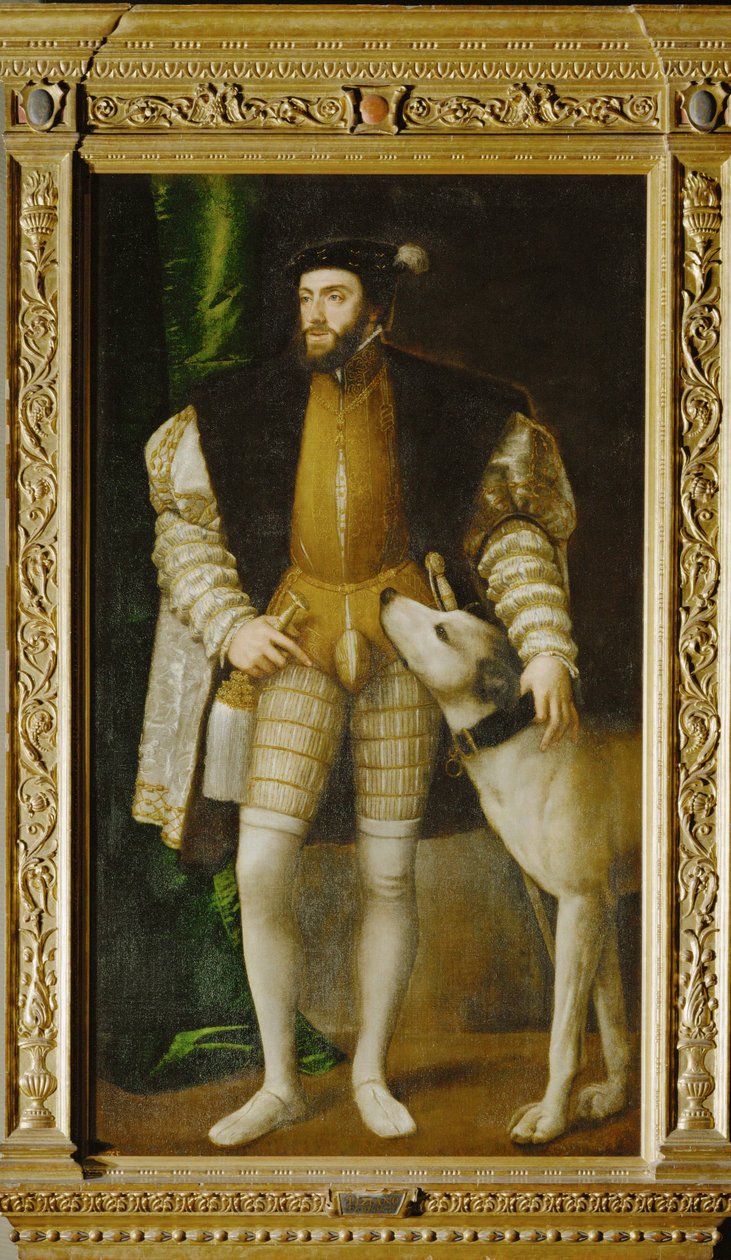 Emperador Karl V y perro ... (pintura sobre lienzo) de Titian (c.1488 1576)