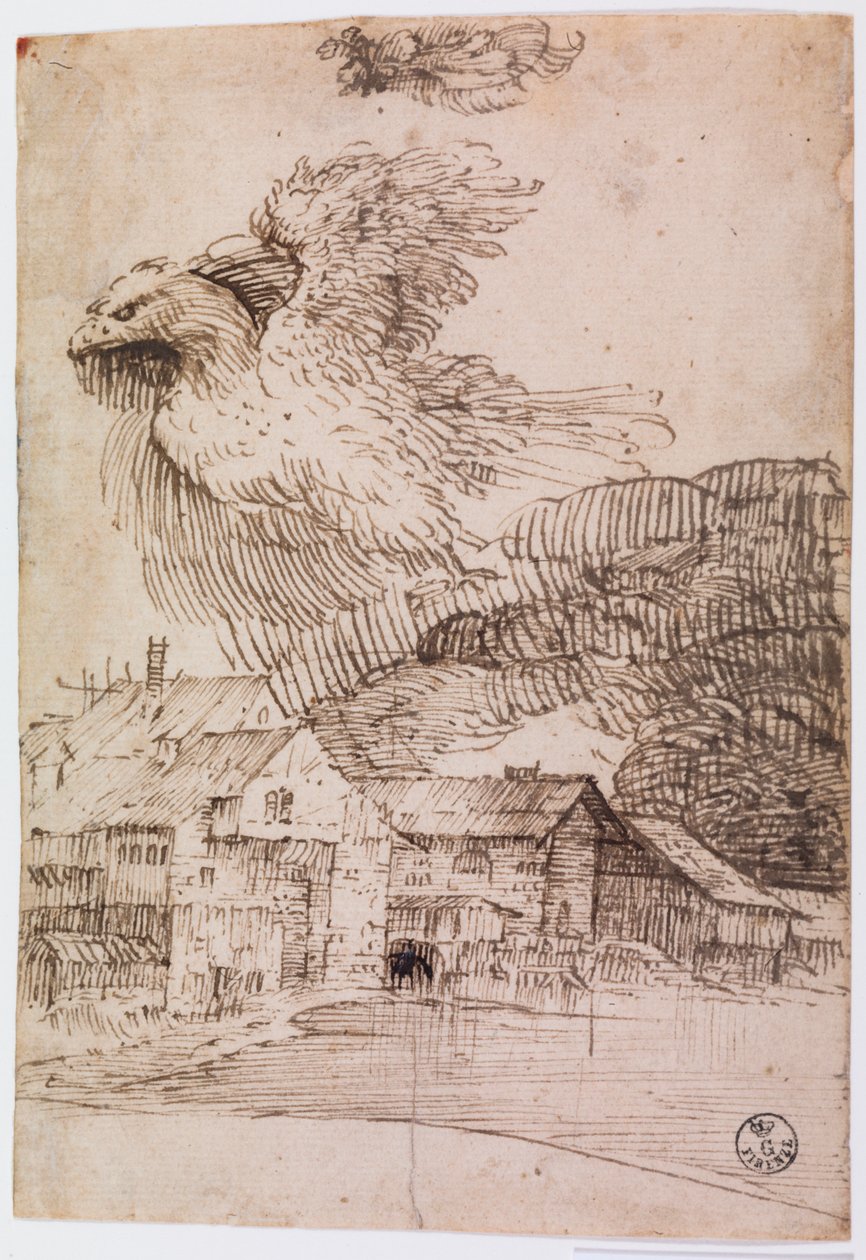 Casas y un águila (pluma y tinta sobre papel) de Titian (c.1488 1576)