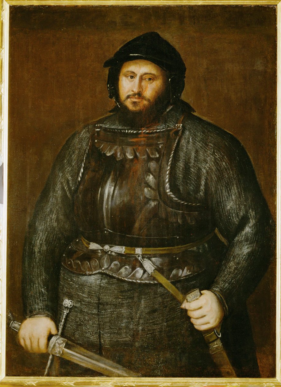 Johann Friedrich, elector de Sajonia con armadura ... (pintura sobre lienzo) de Titian (c.1488 1576)