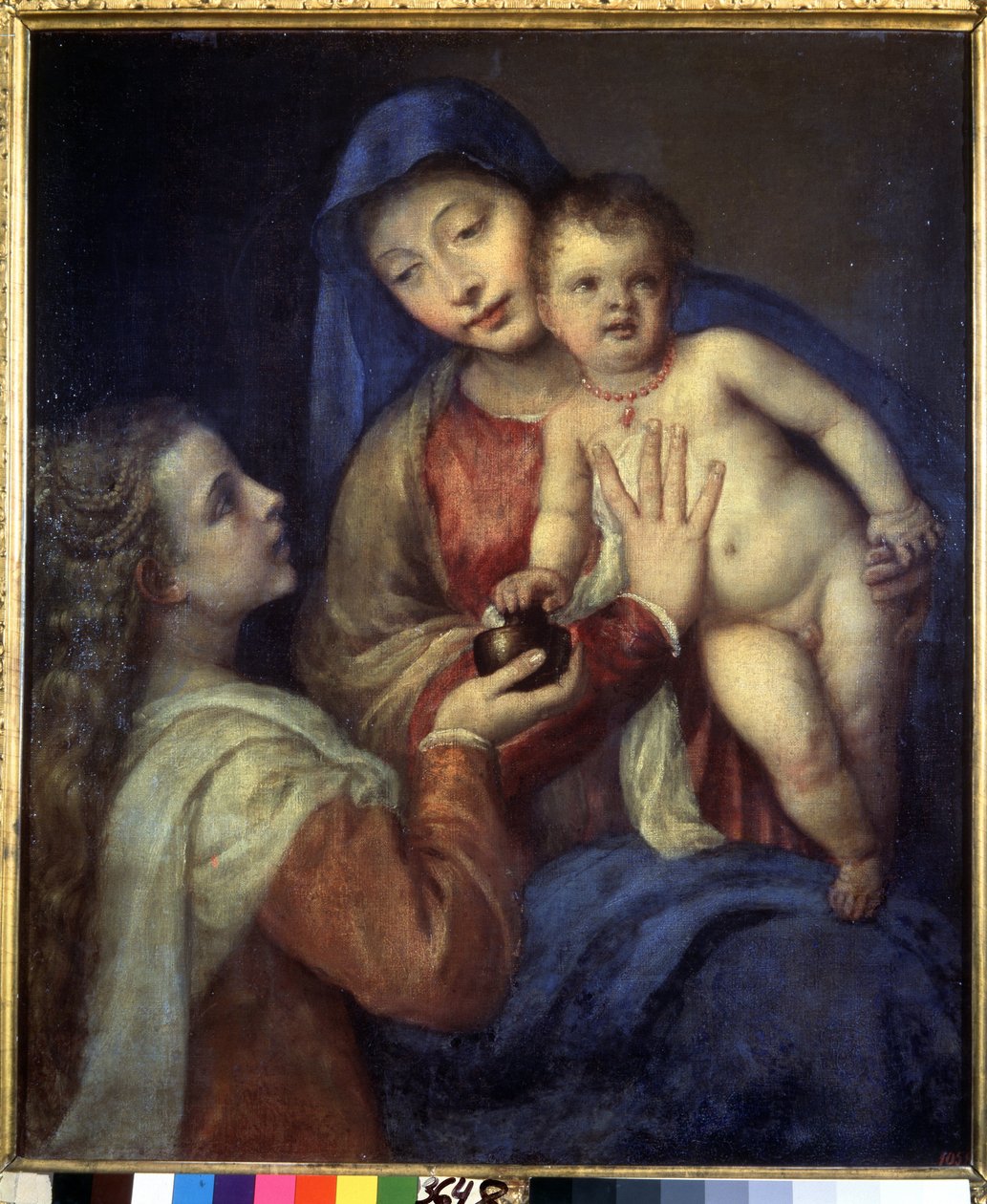 La Virgen y el Niño con María Magdalena. Pintura de Titien (Tiziano Vecellio o Vecelli o Tiziano del Cador de Titian (c.1488 1576)