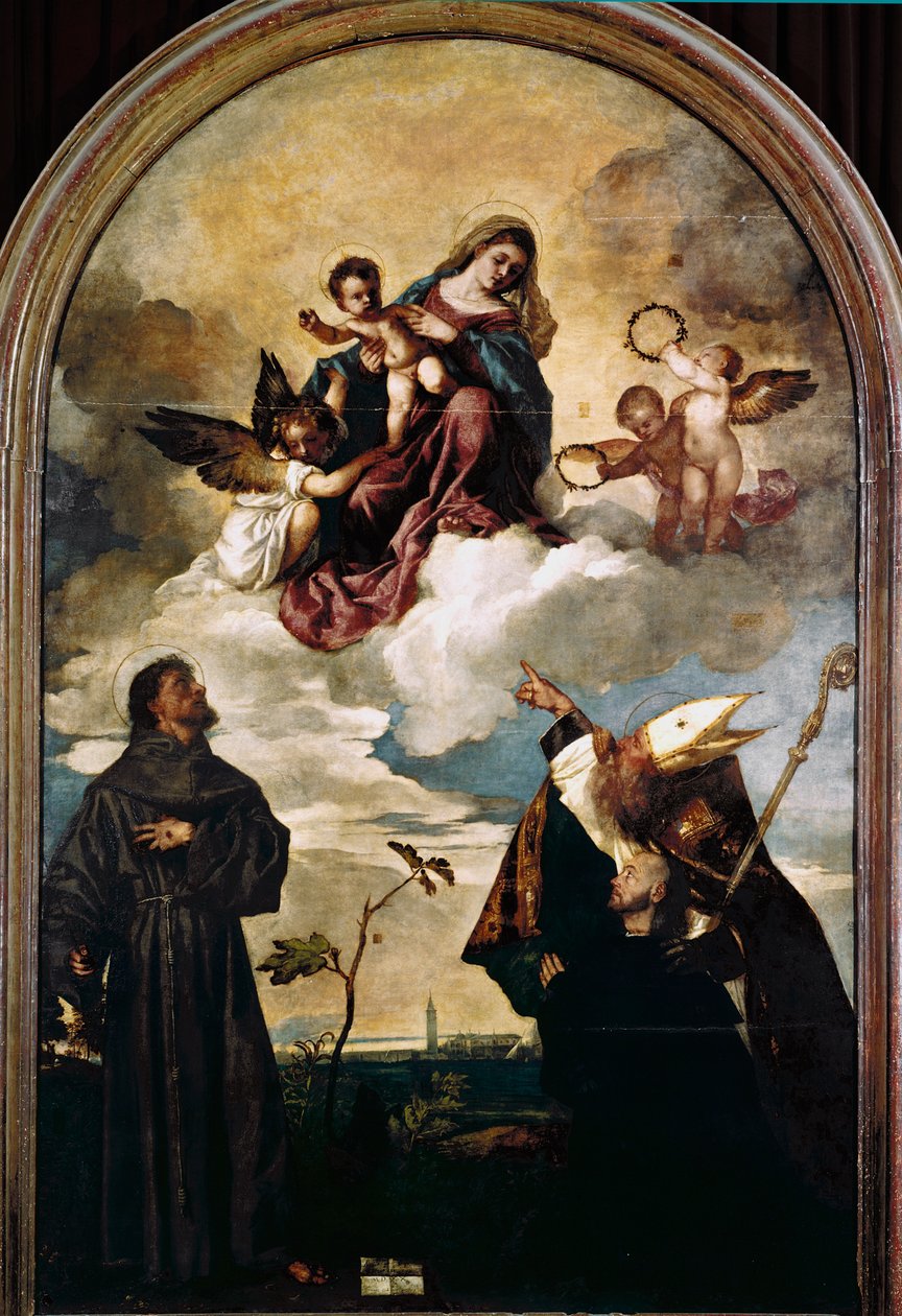 Madonna en gloria con el Niño, San Francisco y San Alvise y el donante Luigi Gozzi de Titian (c.1488 1576)