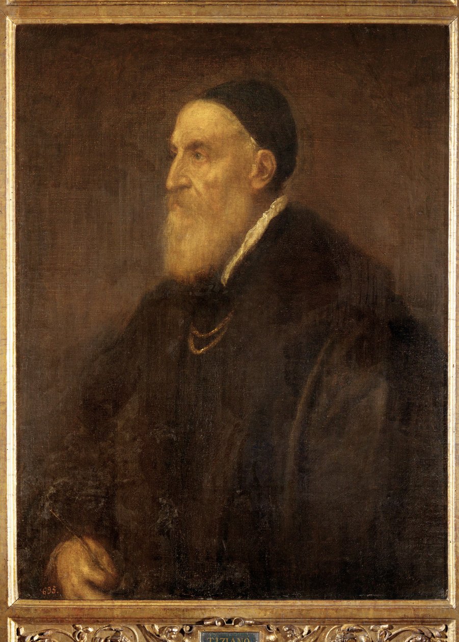 Autorretrato, pintado poco antes del estallido de la peste en Venecia ... (pintura sobre lienzo) de Titian (c.1488 1576)