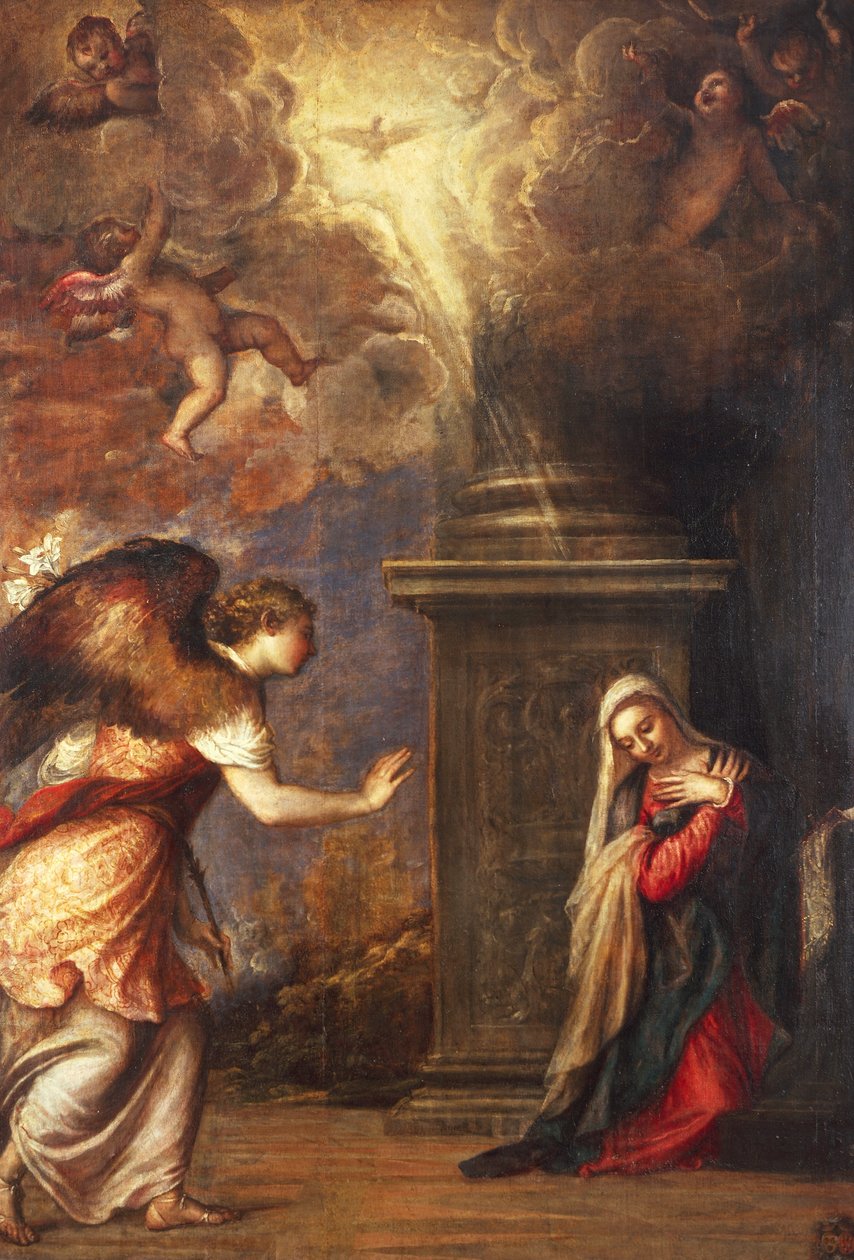 La Anunciación, de la Iglesia de San Domenico Maggiore en Nápoles de Titian (c.1488 1576)