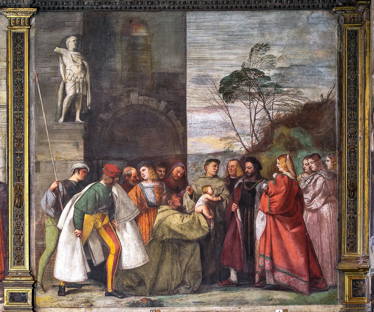 El Niño proclamando la inocencia de la Madre, la Muralla Norte, Escuela del Santo, detalle de 2195188 de Titian (c.1488 1576)